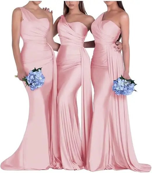 One-Shoulder Corset-Back Mermaid Bridesmaid Dress - Luzilly Bridal & Apparel