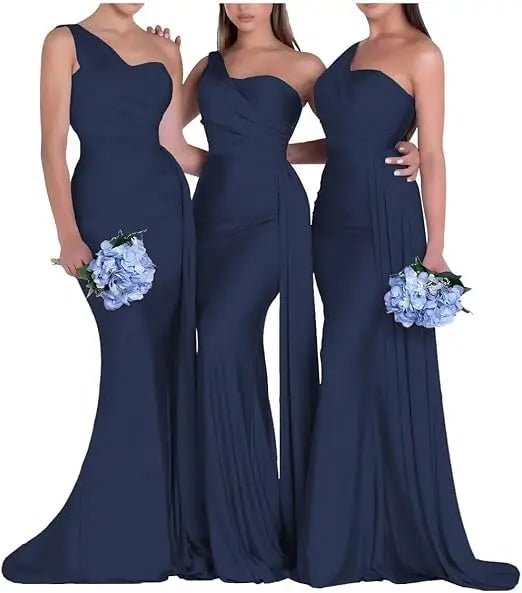 One-Shoulder Corset-Back Mermaid Bridesmaid Dress - Luzilly Bridal & Apparel