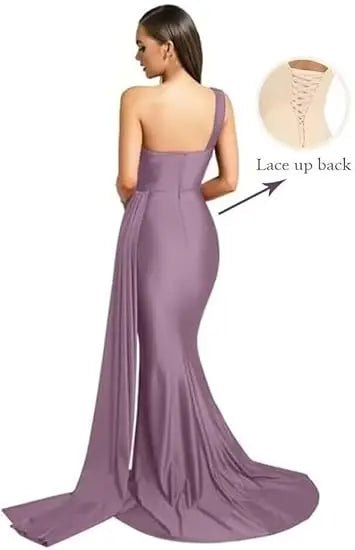 One-Shoulder Corset-Back Mermaid Bridesmaid Dress - Luzilly Bridal & Apparel