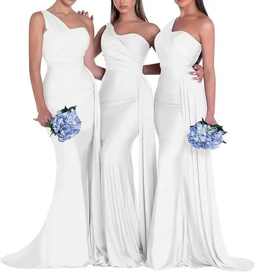 One-Shoulder Corset-Back Mermaid Bridesmaid Dress - Luzilly Bridal & Apparel