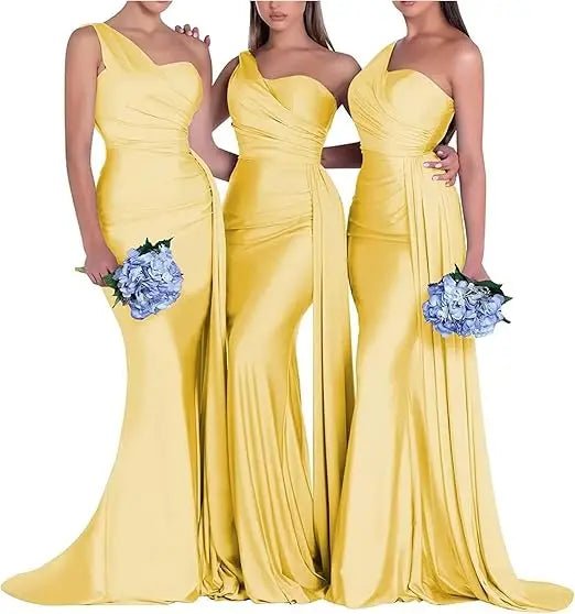 One-Shoulder Corset-Back Mermaid Bridesmaid Dress - Luzilly Bridal & Apparel