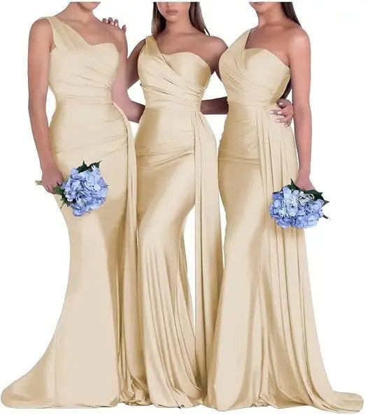 One-Shoulder Corset-Back Mermaid Bridesmaid Dress - Luzilly Bridal & Apparel