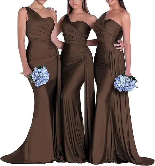 One-Shoulder Corset-Back Mermaid Bridesmaid Dress - Luzilly Bridal & Apparel
