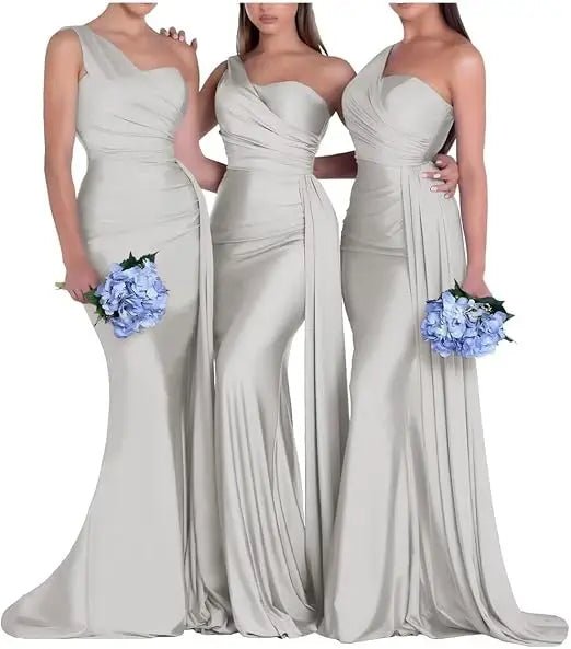 One-Shoulder Corset-Back Mermaid Bridesmaid Dress - Luzilly Bridal & Apparel