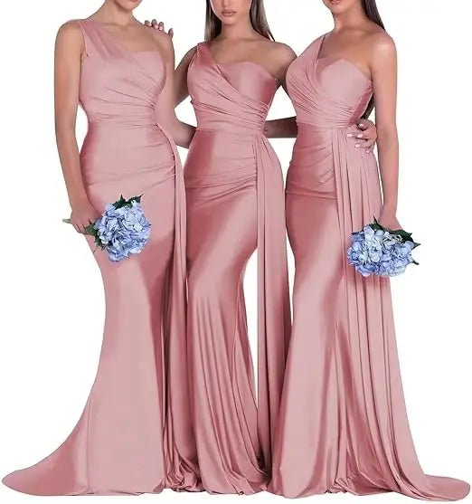 One-Shoulder Corset-Back Mermaid Bridesmaid Dress - Luzilly Bridal & Apparel