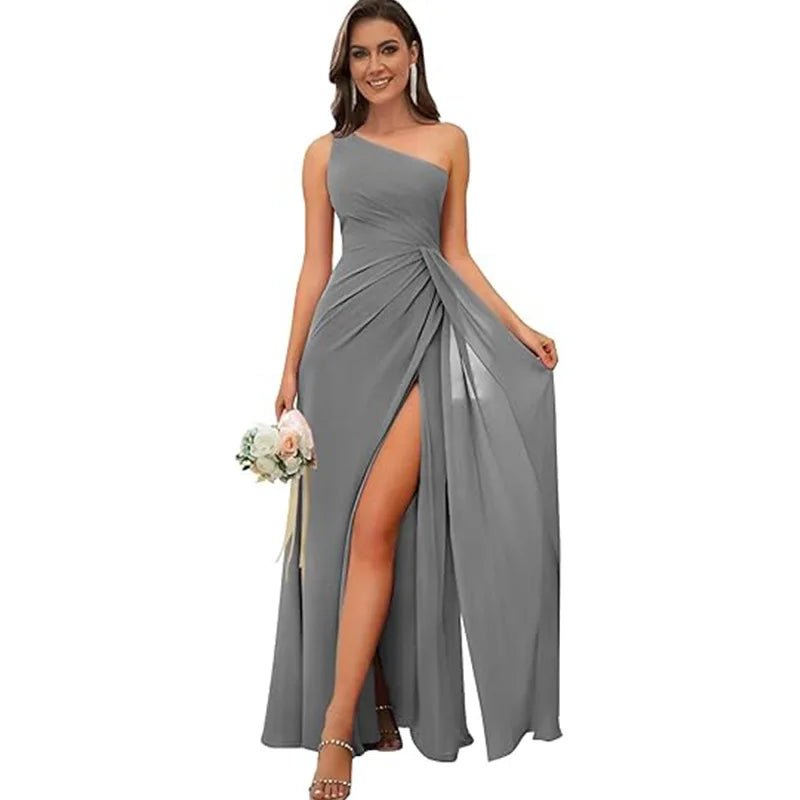 One Shoulder Draped Chiffon Bridesmaid Dress - Luzilly Bridal & Apparel