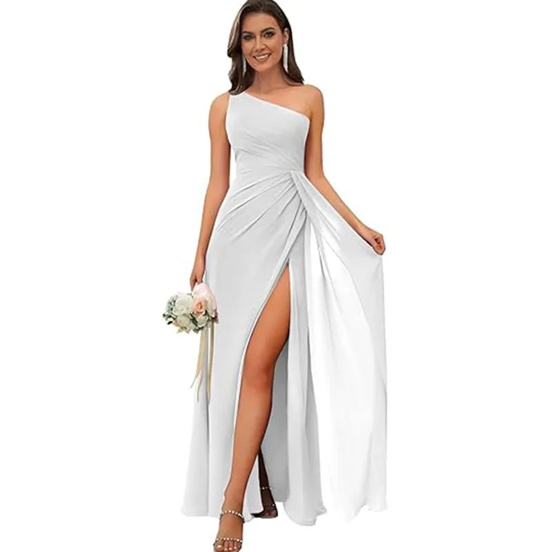 One Shoulder Draped Chiffon Bridesmaid Dress - Luzilly Bridal & Apparel