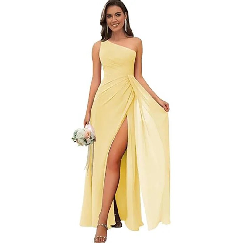 One Shoulder Draped Chiffon Bridesmaid Dress - Luzilly Bridal & Apparel