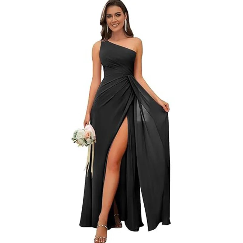 One Shoulder Draped Chiffon Bridesmaid Dress - Luzilly Bridal & Apparel