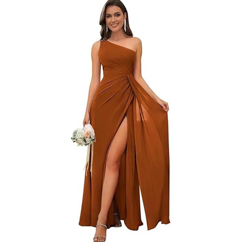 One Shoulder Draped Chiffon Bridesmaid Dress - Luzilly Bridal & Apparel
