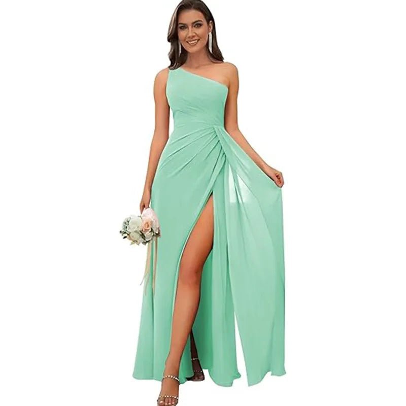 One Shoulder Draped Chiffon Bridesmaid Dress - Luzilly Bridal & Apparel