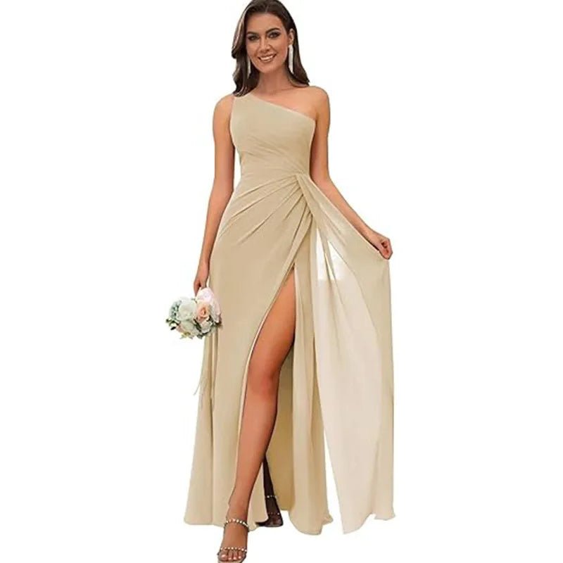 One Shoulder Draped Chiffon Bridesmaid Dress - Luzilly Bridal & Apparel