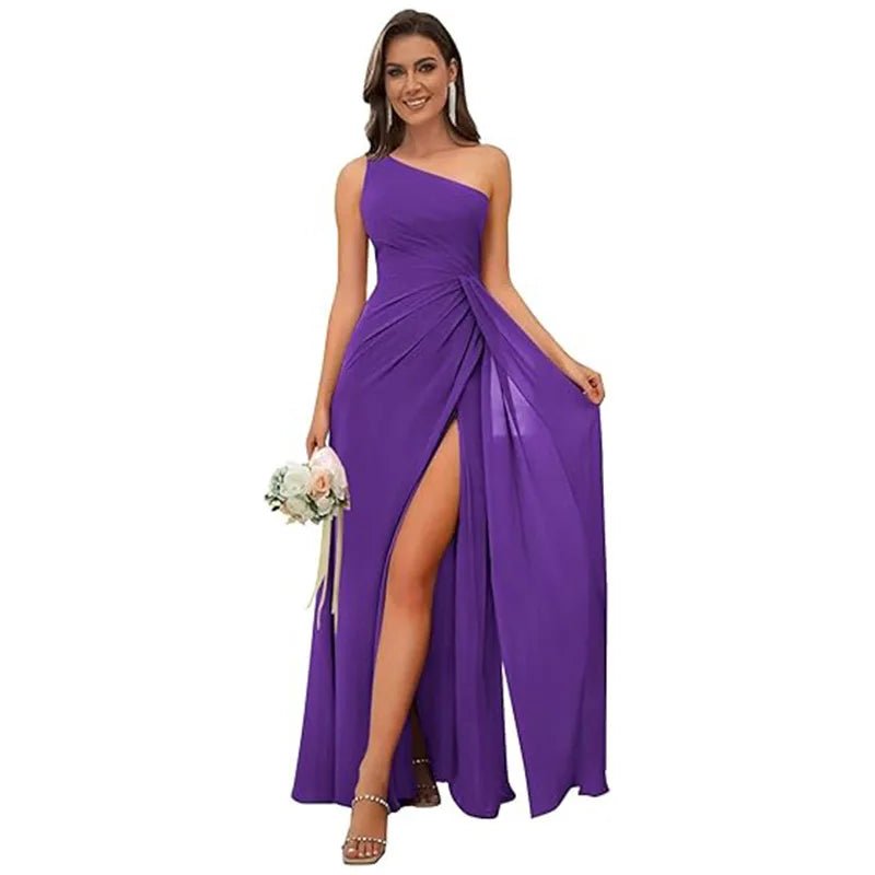 One Shoulder Draped Chiffon Bridesmaid Dress - Luzilly Bridal & Apparel