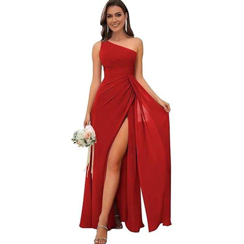 One Shoulder Draped Chiffon Bridesmaid Dress - Luzilly Bridal & Apparel