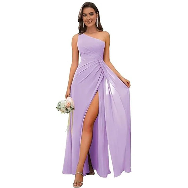 One Shoulder Draped Chiffon Bridesmaid Dress - Luzilly Bridal & Apparel