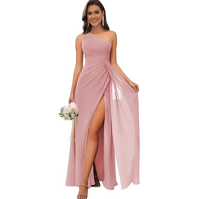 One Shoulder Draped Chiffon Bridesmaid Dress - Luzilly Bridal & Apparel