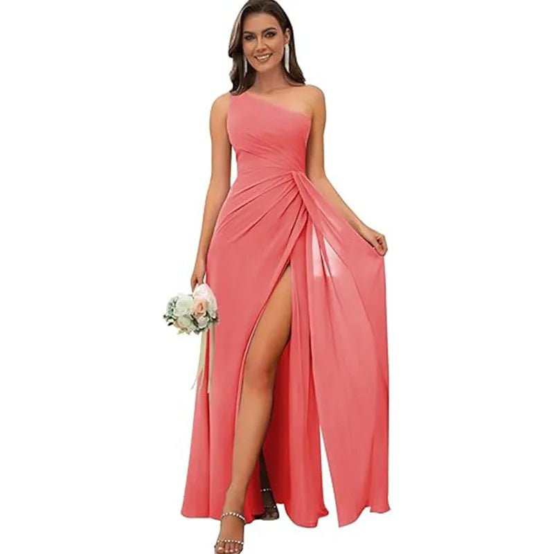 One Shoulder Draped Chiffon Bridesmaid Dress - Luzilly Bridal & Apparel