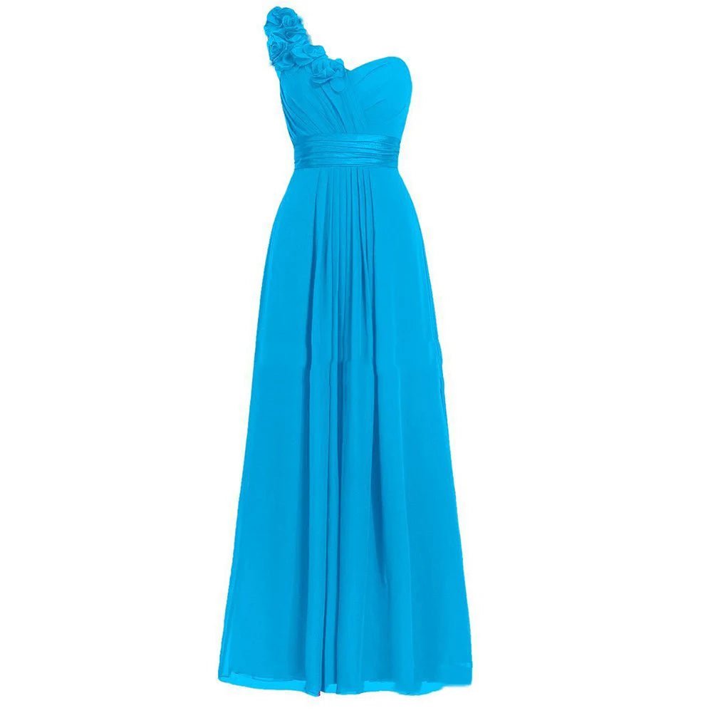 One-Shoulder Floral Chiffon A-Line Bridesmaid Dress - Luzilly Bridal & Apparel