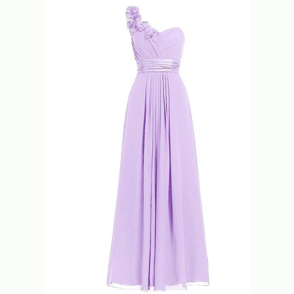 One-Shoulder Floral Chiffon A-Line Bridesmaid Dress - Luzilly Bridal & Apparel