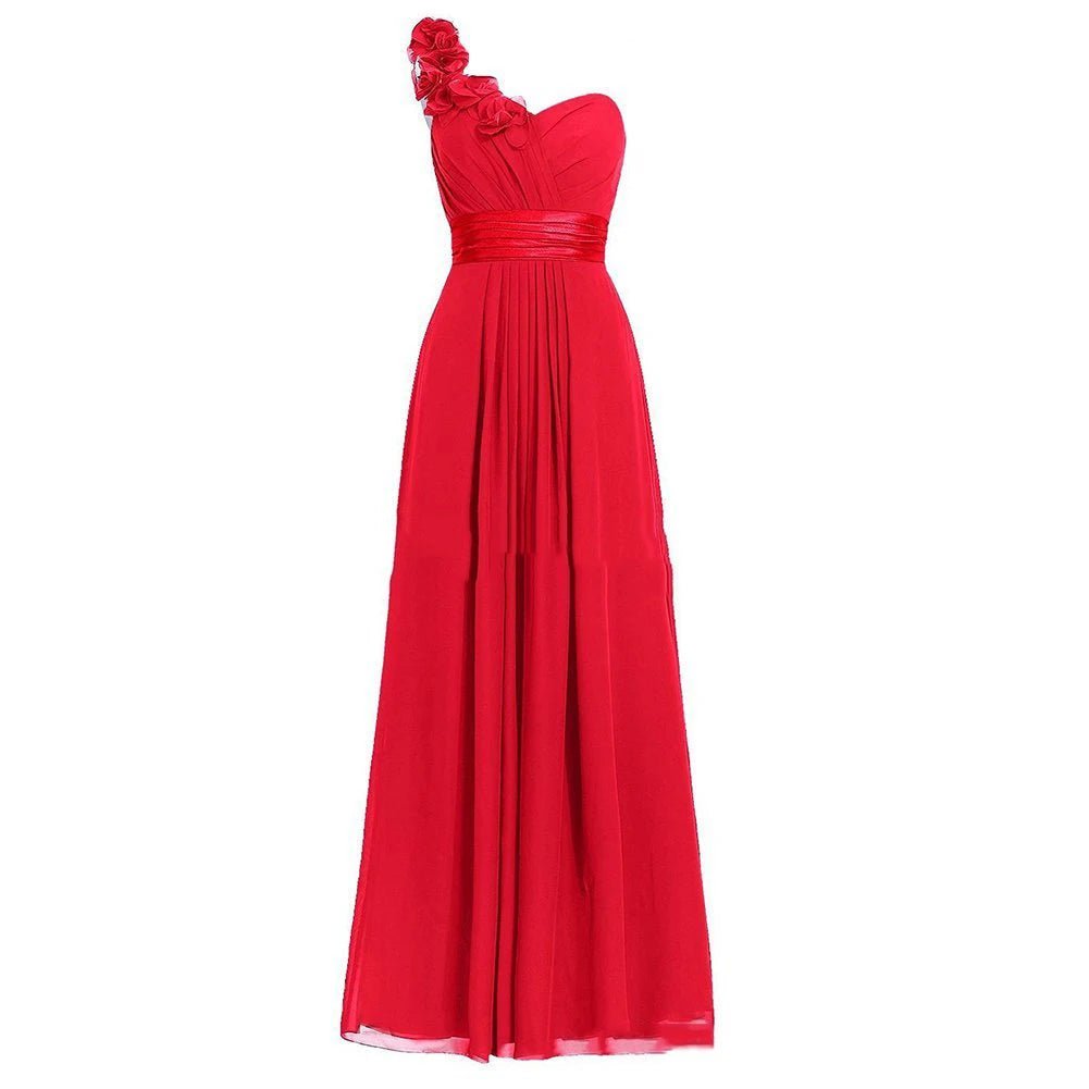 One-Shoulder Floral Chiffon A-Line Bridesmaid Dress - Luzilly Bridal & Apparel