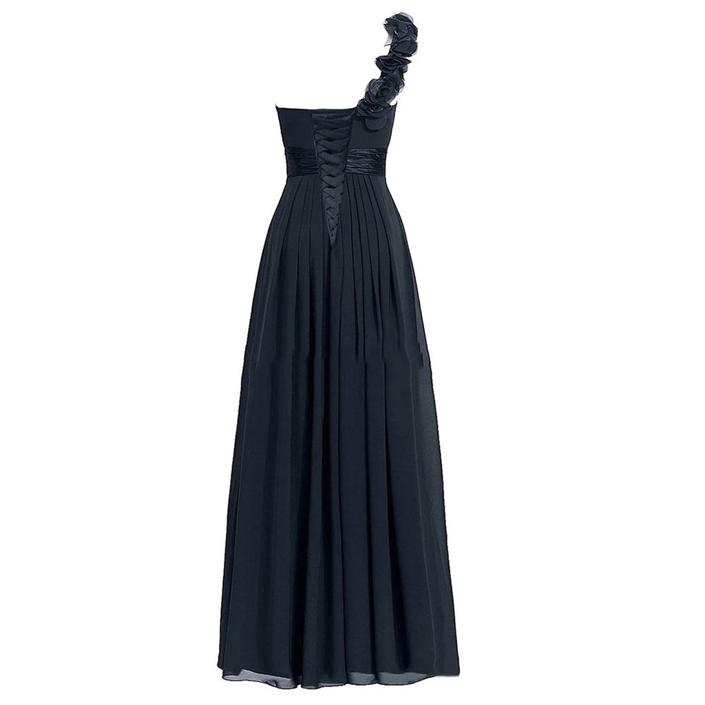 One-Shoulder Floral Chiffon A-Line Bridesmaid Dress - Luzilly Bridal & Apparel