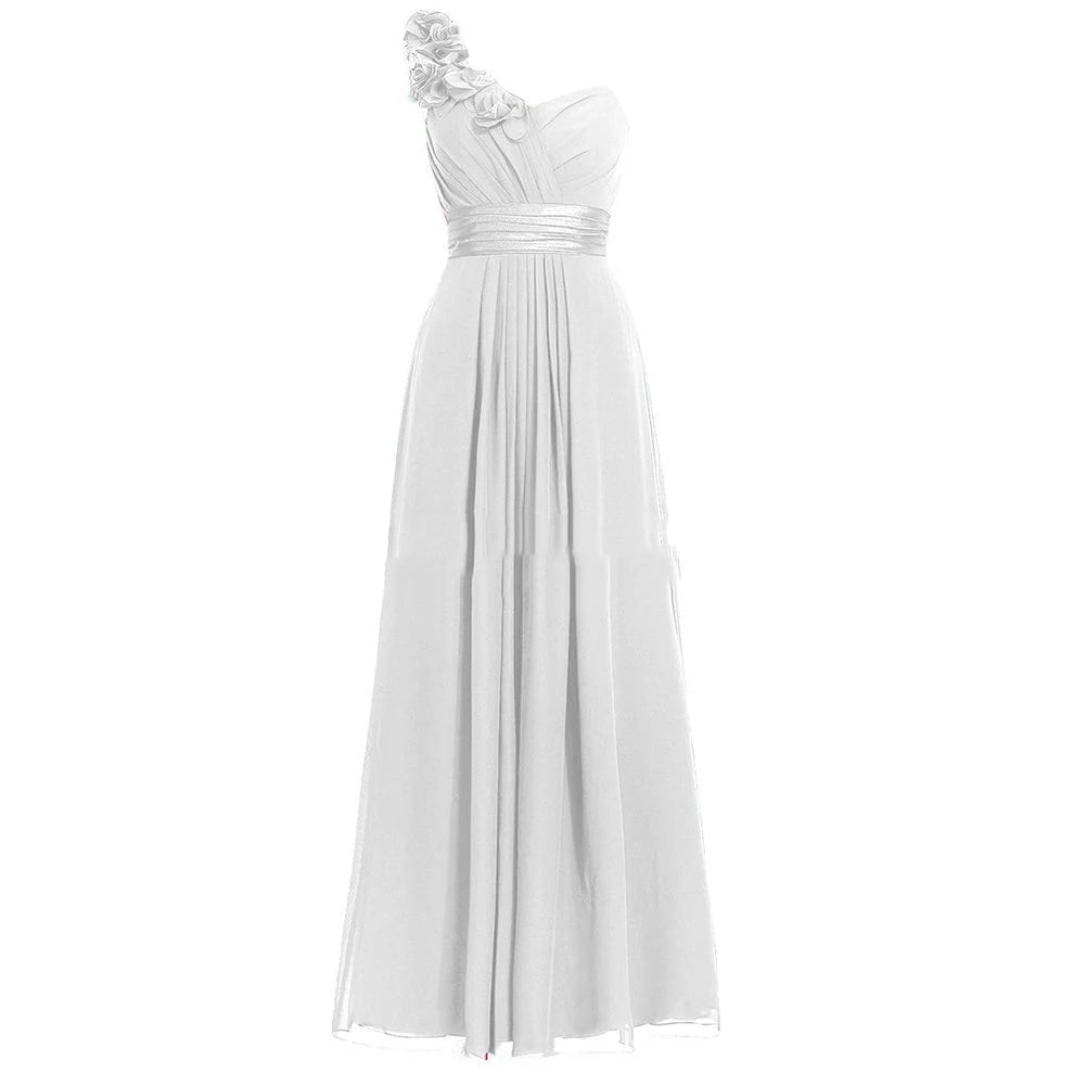 One-Shoulder Floral Chiffon A-Line Bridesmaid Dress - Luzilly Bridal & Apparel