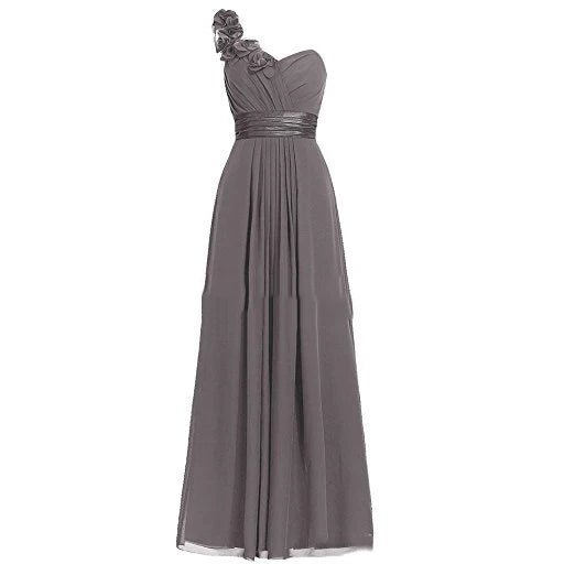 One-Shoulder Floral Chiffon A-Line Bridesmaid Dress - Luzilly Bridal & Apparel
