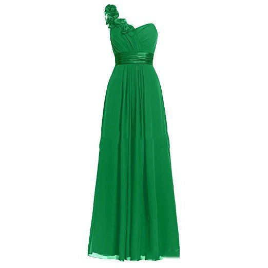 One-Shoulder Floral Chiffon A-Line Bridesmaid Dress - Luzilly Bridal & Apparel