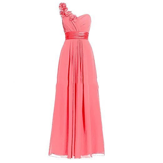 One-Shoulder Floral Chiffon A-Line Bridesmaid Dress - Luzilly Bridal & Apparel