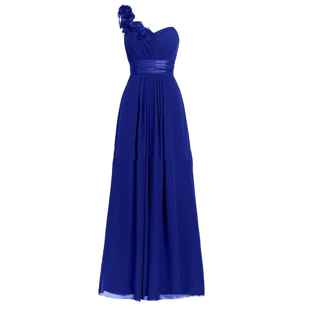 One-Shoulder Floral Chiffon A-Line Bridesmaid Dress - Luzilly Bridal & Apparel