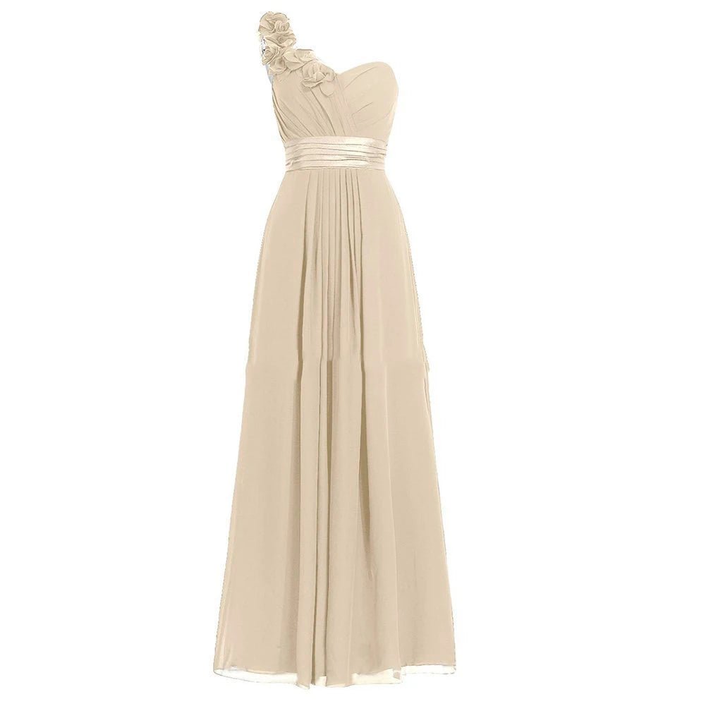 One-Shoulder Floral Chiffon A-Line Bridesmaid Dress - Luzilly Bridal & Apparel