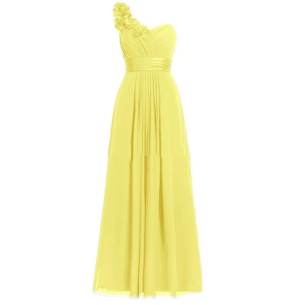 One-Shoulder Floral Chiffon A-Line Bridesmaid Dress - Luzilly Bridal & Apparel