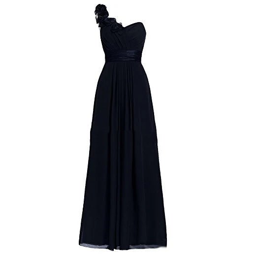 One-Shoulder Floral Chiffon A-Line Bridesmaid Dress - Luzilly Bridal & Apparel