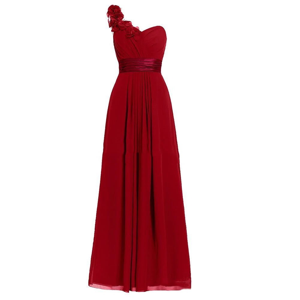 One-Shoulder Floral Chiffon A-Line Bridesmaid Dress - Luzilly Bridal & Apparel