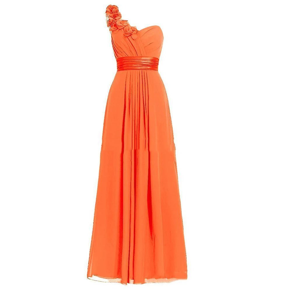 One-Shoulder Floral Chiffon A-Line Bridesmaid Dress - Luzilly Bridal & Apparel
