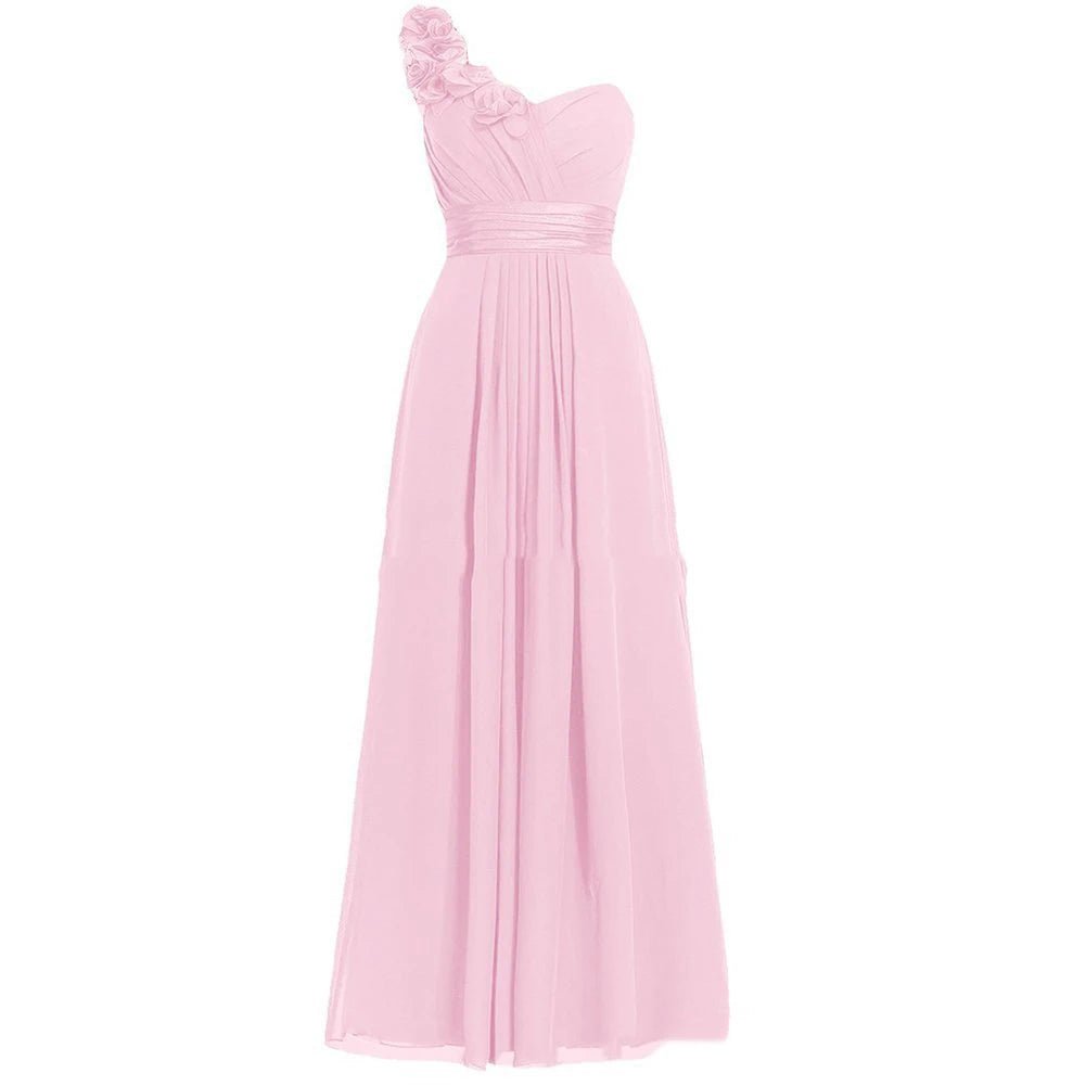 One-Shoulder Floral Chiffon A-Line Bridesmaid Dress - Luzilly Bridal & Apparel