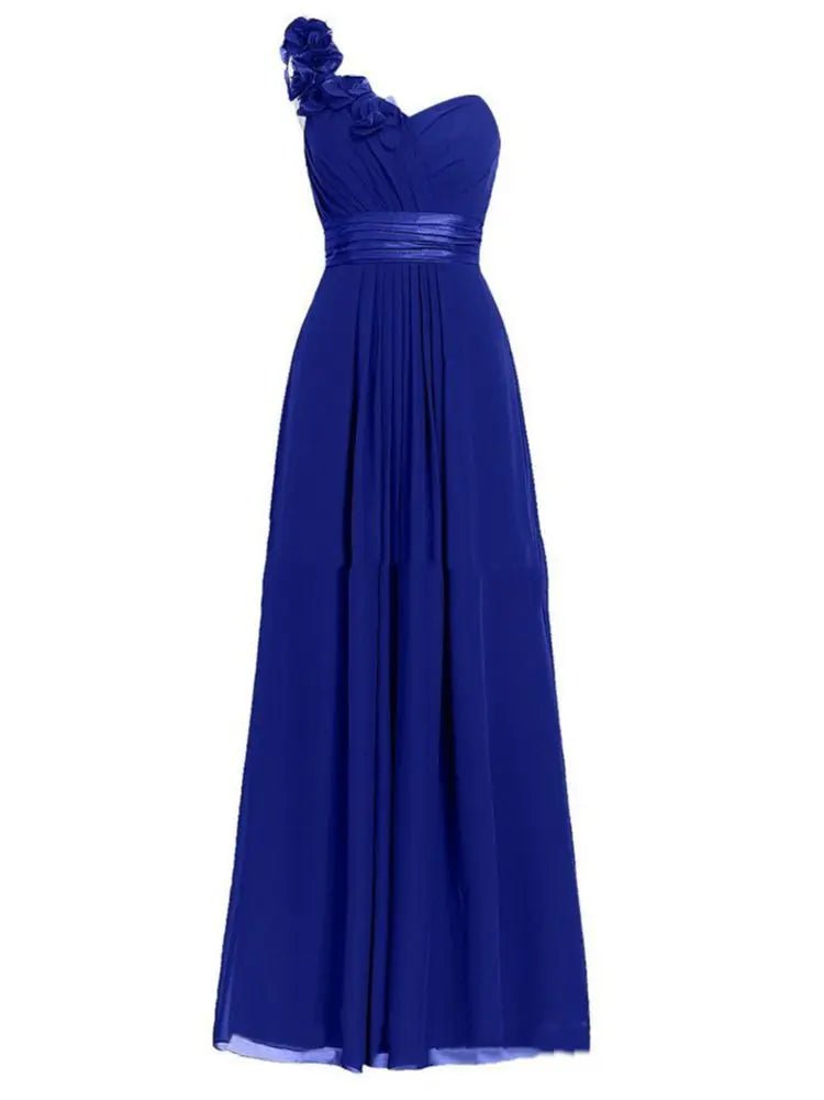 One-Shoulder Floral Chiffon A-Line Bridesmaid Dress - Luzilly Bridal & Apparel