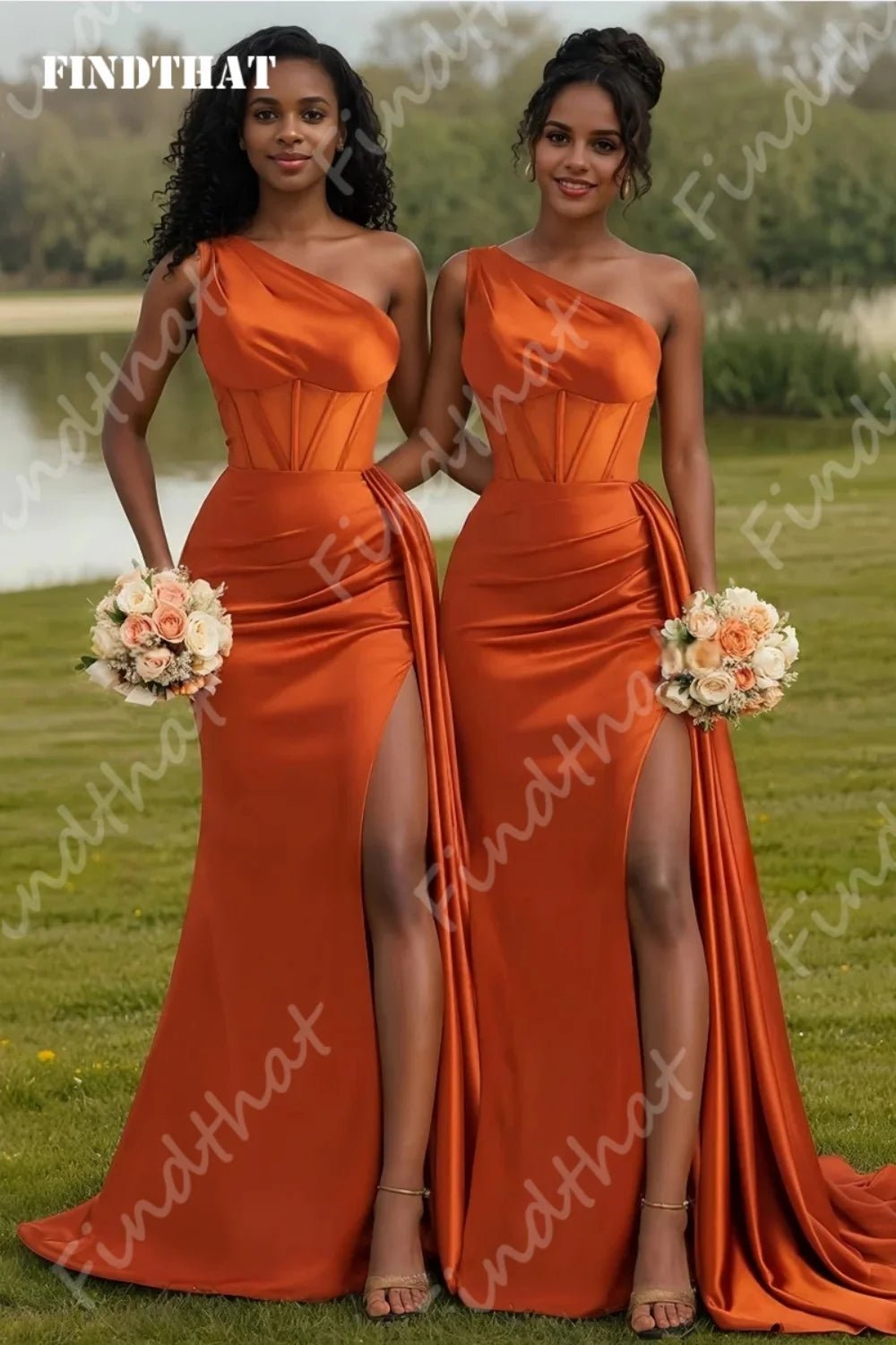 One-Shoulder High-Slit Mermaid Bridesmaid Dress - Luzilly Bridal & Apparel