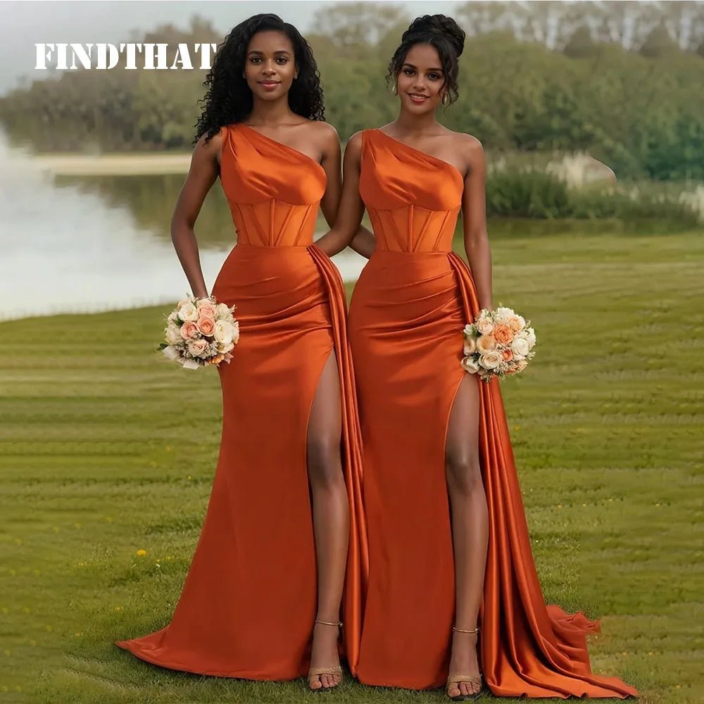 One-Shoulder High-Slit Mermaid Bridesmaid Dress - Luzilly Bridal & Apparel