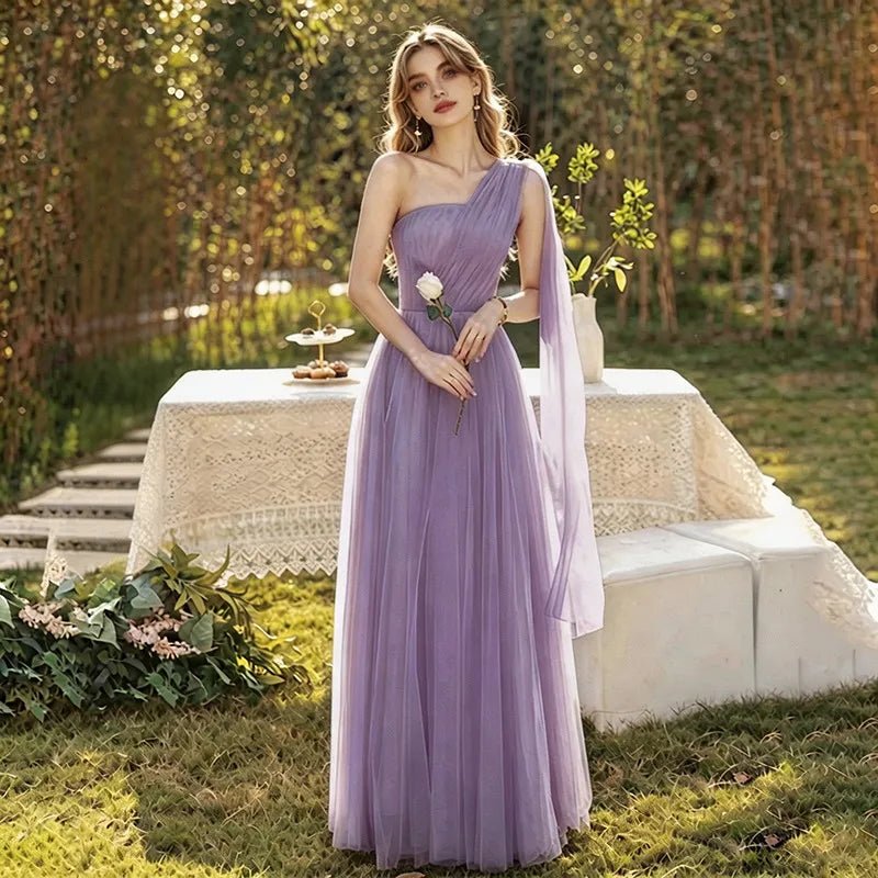 One-Shoulder Puff-Sleeve A-Line Bridesmaid Dress - Luzilly Bridal & Apparel