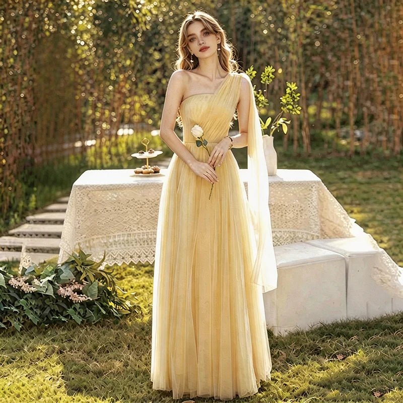 One-Shoulder Puff-Sleeve A-Line Bridesmaid Dress - Luzilly Bridal & Apparel