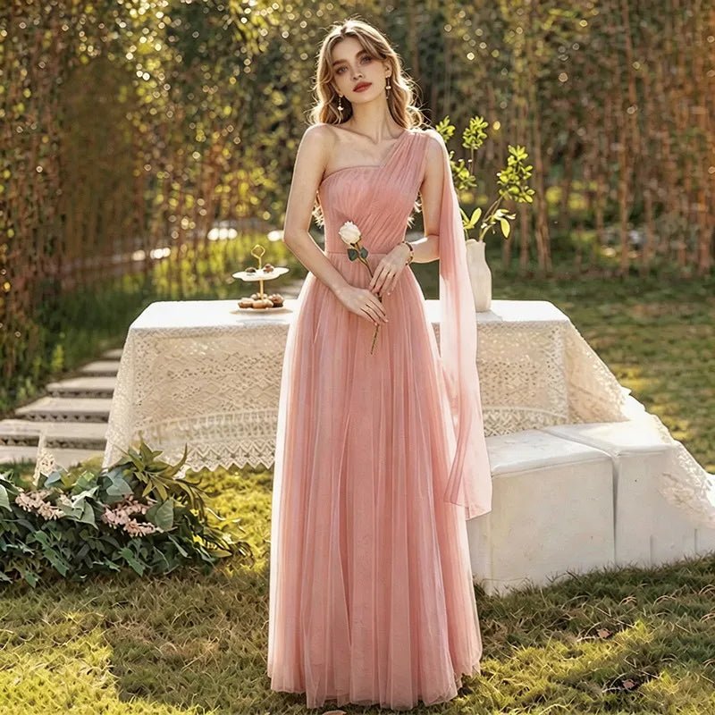 One-Shoulder Puff-Sleeve A-Line Bridesmaid Dress - Luzilly Bridal & Apparel