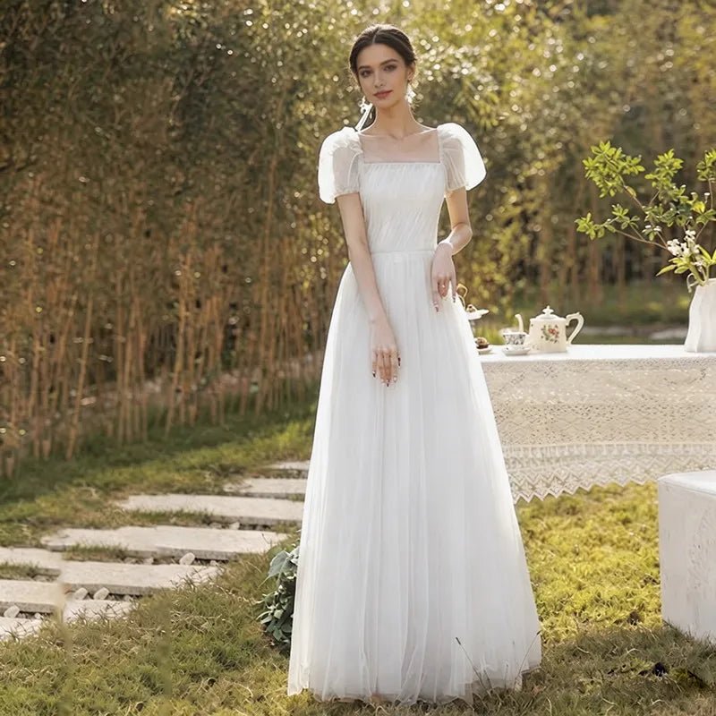 One-Shoulder Puff-Sleeve A-Line Bridesmaid Dress - Luzilly Bridal & Apparel