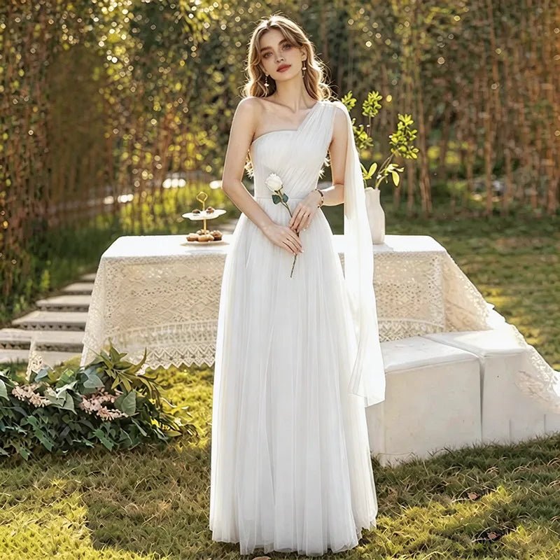 One-Shoulder Puff-Sleeve A-Line Bridesmaid Dress - Luzilly Bridal & Apparel