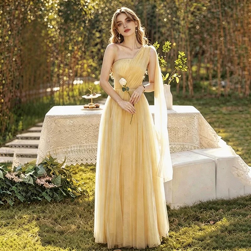 One-Shoulder Puff-Sleeve A-Line Bridesmaid Dress - Luzilly Bridal & Apparel