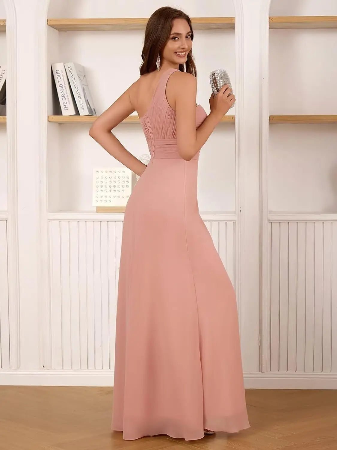 One-Shoulder Ruched Chiffon A-Line Bridesmaid Dress with Slit - Luzilly Bridal & Apparel