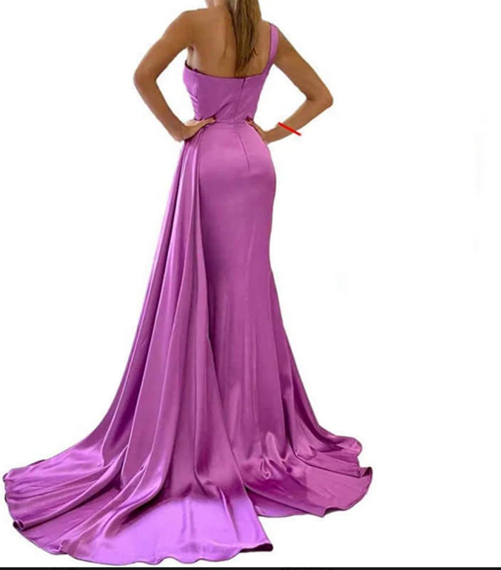 One-Shoulder Satin Backless Cocktail Dress with High Split - Luzilly Bridal & Apparel