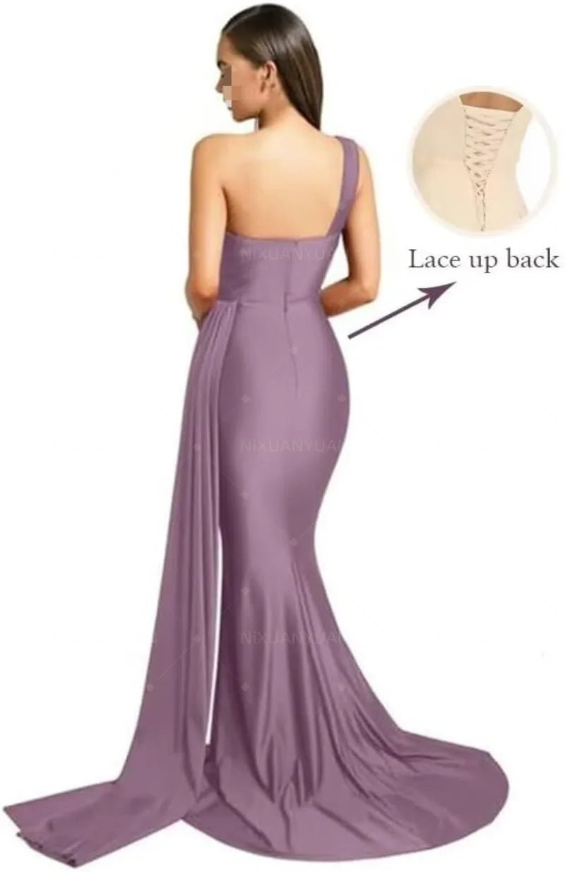 One-Shoulder Satin Mermaid Bridesmaid Dress - Luzilly Bridal & Apparel