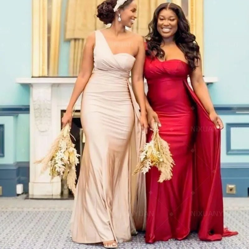 One-Shoulder Satin Mermaid Bridesmaid Dress - Luzilly Bridal & Apparel