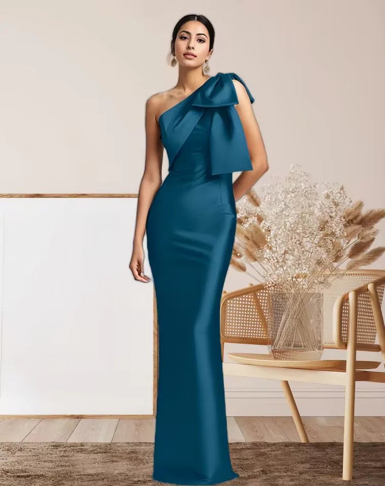 One-Shoulder Satin Mermaid Mother of the Bride Dress - Luzilly Bridal & Apparel